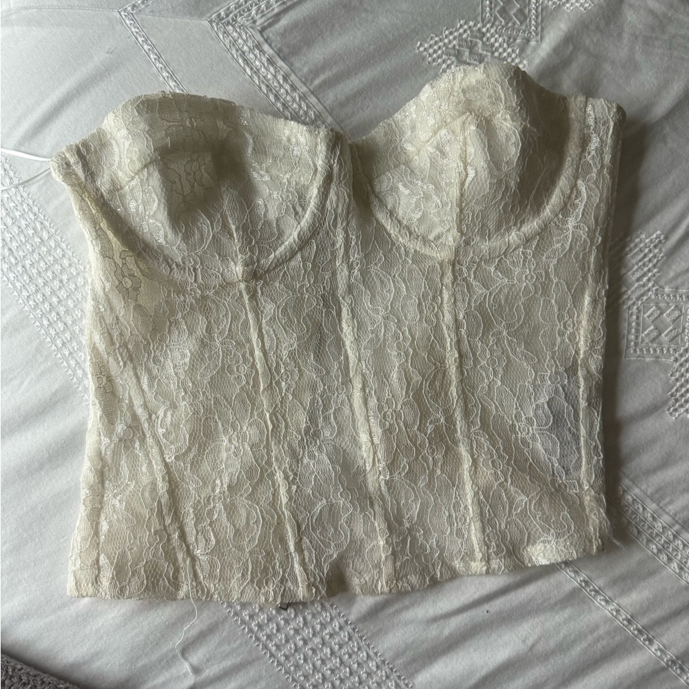 Edikted Cream Lace Bustier Top